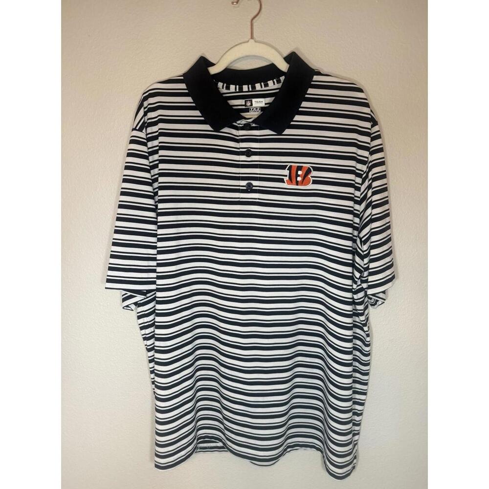 Cincinnati Bengals NFL Black & White Striped Polo Shirt Size XXL Dri Fit